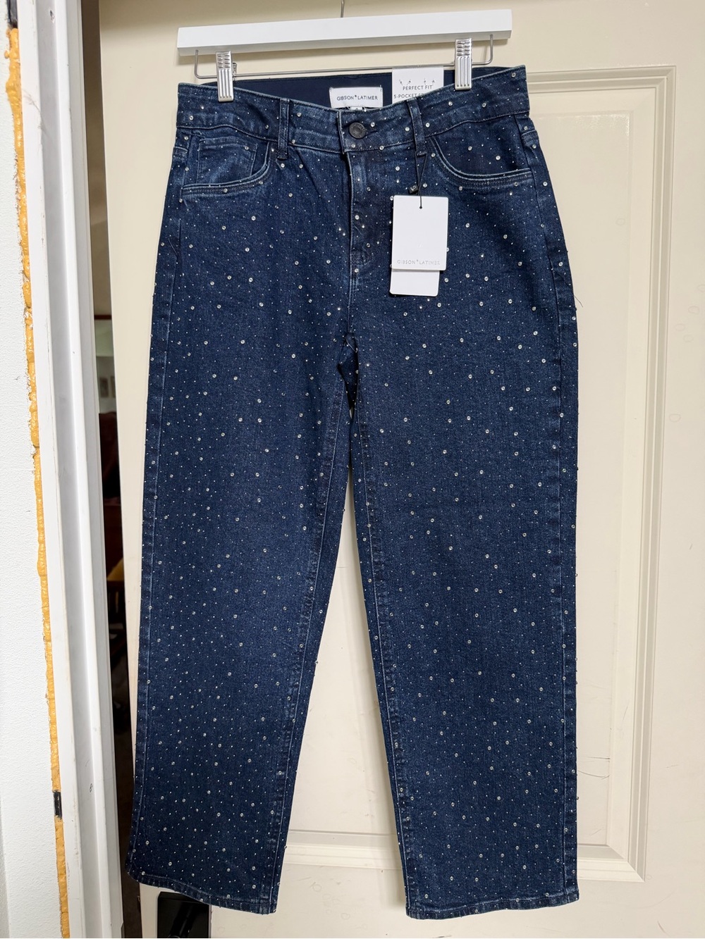 Gibson Latimer  Blue Straight-Leg Jeans with Rhinestone Dots